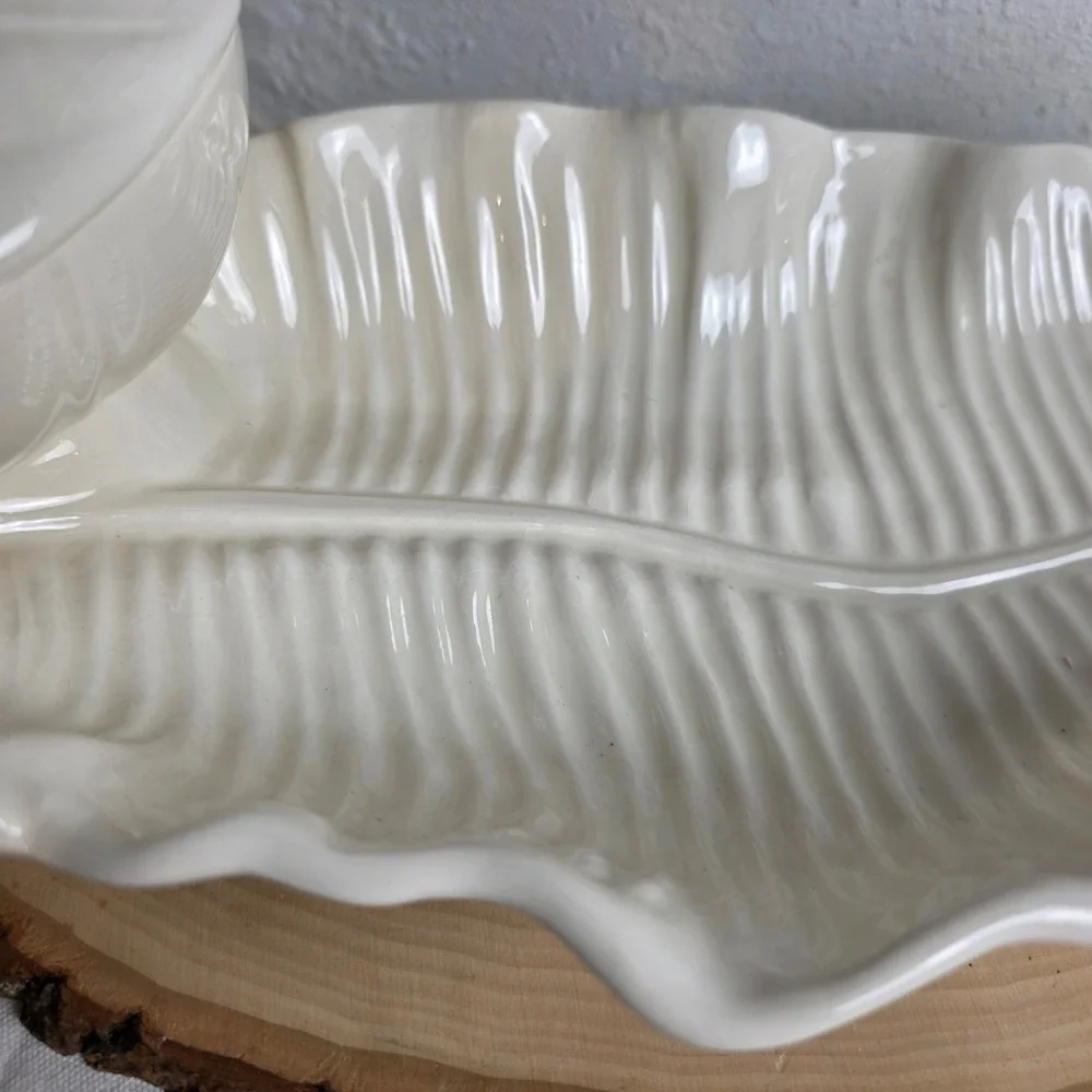 50s MCM Ceramic Marcia of California Banana Leaf Chip and Dip Platter with Lid